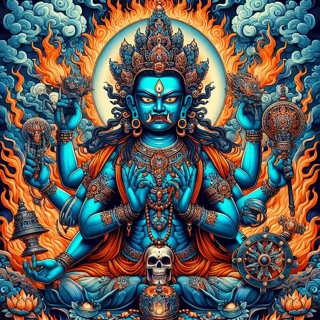 Mahakaal Bhairava in Tibetian Style with Vajra and Skull